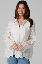 Cream cotton embroidered butterfly shirt with large butterfly embroidery across the back women’s boho top Australia
