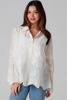 Cream cotton embroidered butterfly shirt with large butterfly embroidery across the back women’s boho top Australia