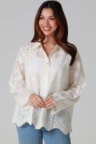 Cream cotton embroidered butterfly shirt with large butterfly embroidery across the back women’s boho top Australia