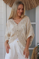 Melrose cream embroidered cotton crochet top by Willow the Label with floral embroidery and statement crochet back