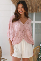 Embroidered cotton crochet boho top with half sleeves and button-front oversized fit - Bohemian Love Runway Australia.