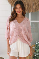 Embroidered cotton crochet boho top with half sleeves and button-front oversized fit - Bohemian Love Runway Australia.