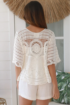 Olivia white crochet top in 100% cotton with wide sleeves and scalloped hem - Boho tops Australia | Bohemian Love Runway 