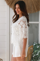 White cotton crochet cardigan with front tie and scalloped edges – boho style Australia