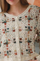Ivory embroidered cotton boho cardigan Australia open weave lightweight cardigan relaxed fit