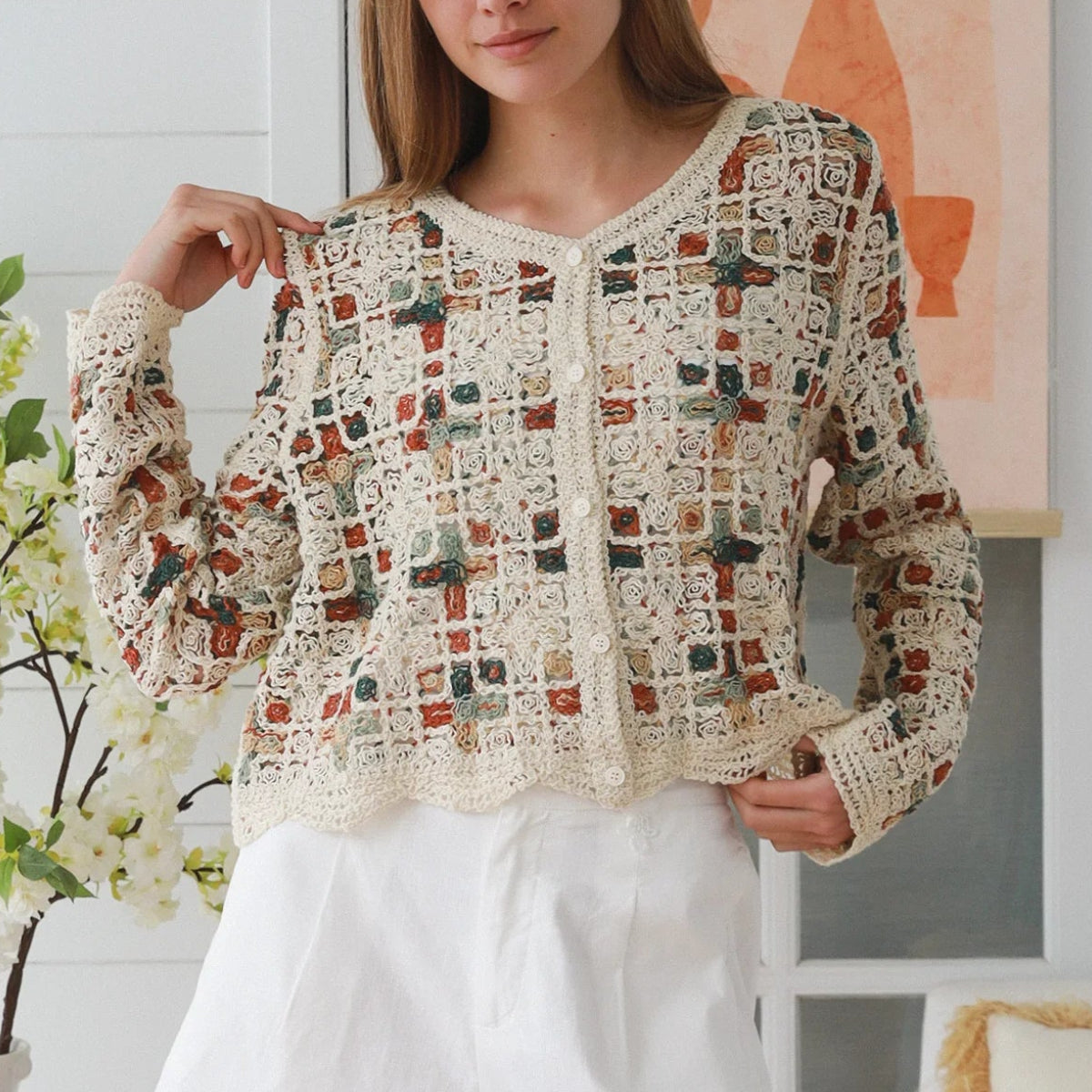 Ivory Sol Sol Embroidered Cotton Boho Cardigan Ivory | Bohemian Love Runway