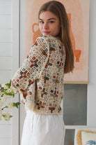 Ivory embroidered cotton boho cardigan Australia open weave lightweight cardigan relaxed fit
