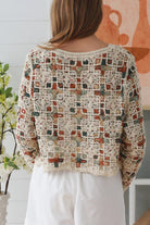Ivory embroidered cotton boho cardigan Australia open weave lightweight cardigan relaxed fit