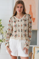 Ivory embroidered cotton boho cardigan Australia open weave lightweight cardigan relaxed fit