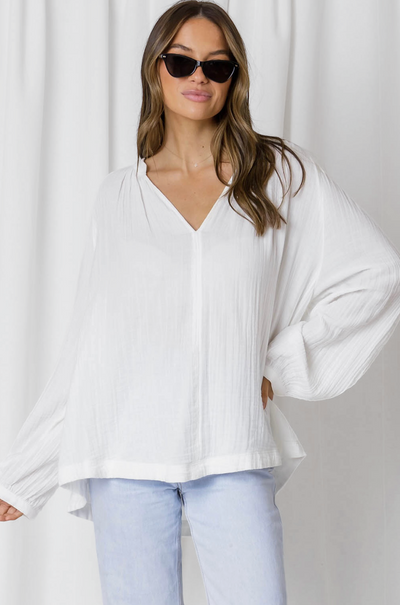 LOVE LILY | SHILOH MUSLIN COTTON BLOUSE WHITE | Bohemian Love Runway