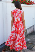 Roary Pink vintage floral tiered cotton maxi dress with V-neckline, mandarin collar and pockets – modern boho summer style