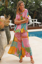 Oversized patchwork paisley boho shirt by Dreamcatcher with colourful bandana print and curved hem