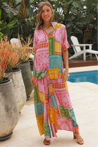 Oversized patchwork paisley boho shirt by Dreamcatcher with colourful bandana print and curved hem