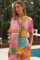 Oversized patchwork paisley boho shirt by Dreamcatcher with colourful bandana print and curved hem