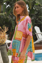 Oversized patchwork paisley boho shirt by Dreamcatcher with colourful bandana print and curved hem