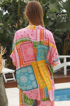 Oversized patchwork paisley boho shirt by Dreamcatcher with colourful bandana print and curved hem