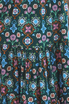 Emily bohemian maxi dress in green rayon with flutter sleeves tiered skirt and shirred back