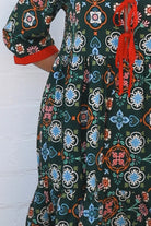 Emily boho mini dress with tie neckline empire waist tiered hem and pockets long sleeve bohemian dress Australia