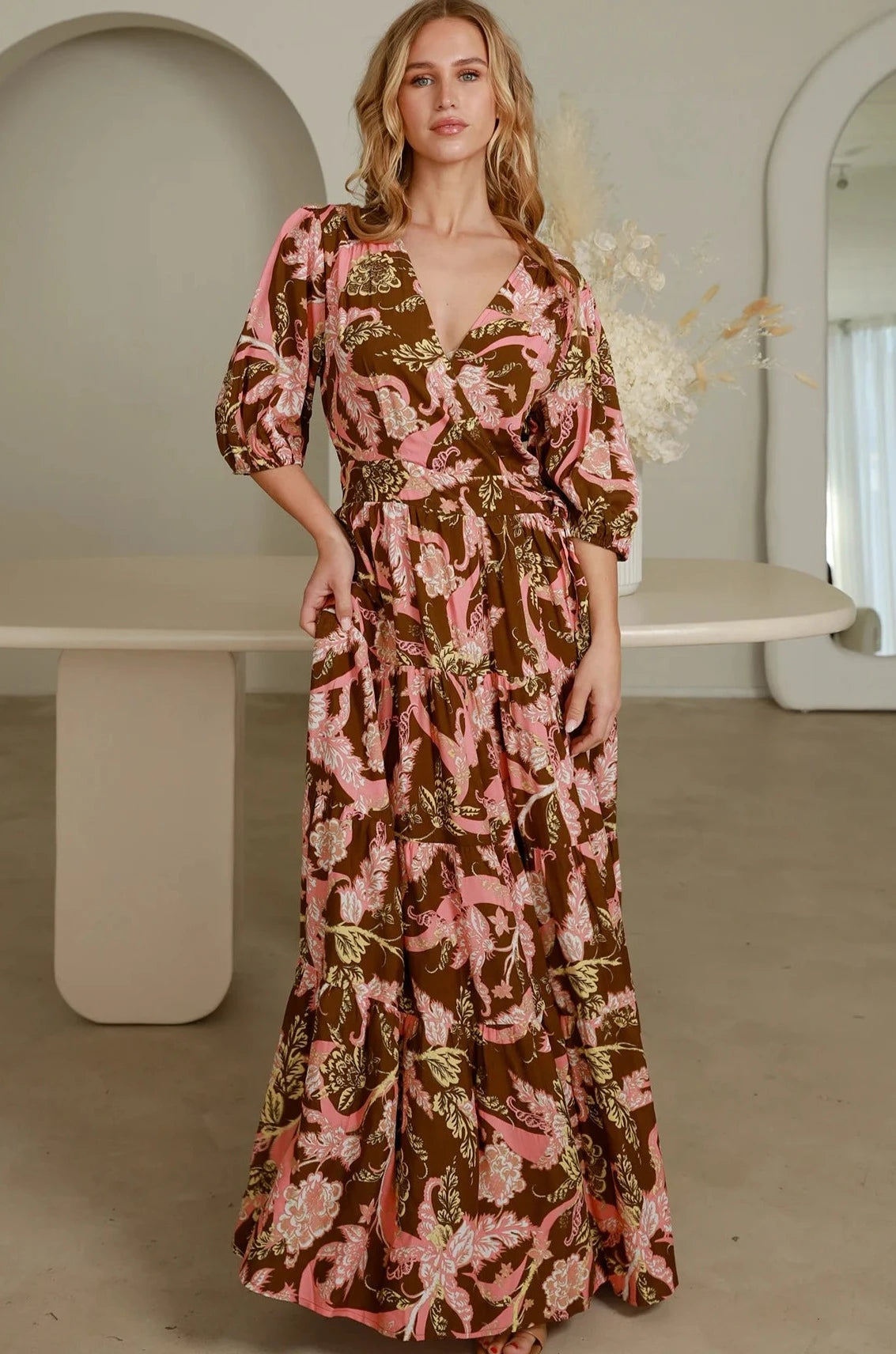 Half sleeve sleeve maxi dress hot sale