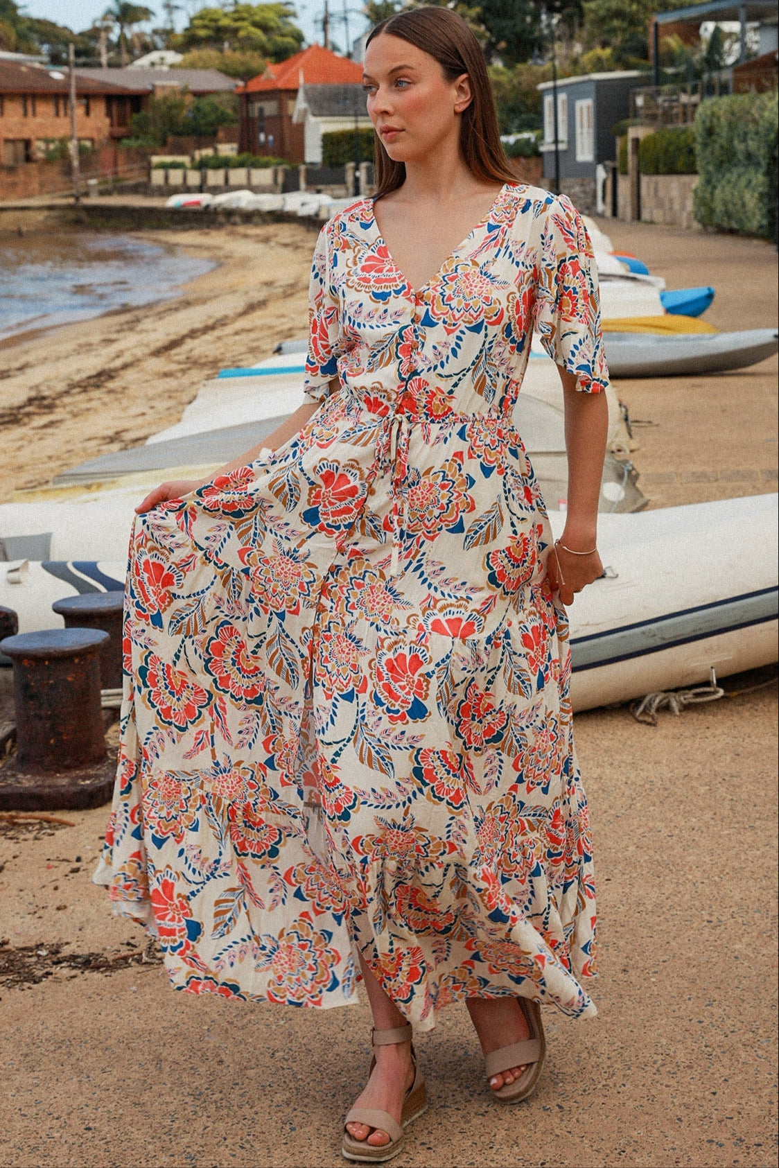  DREAMCATCHER | GISELLE V-NECK MAXI DRESS | Bohemian Love Runway