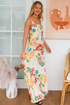 Garden Wonders Maxi Dress in rayon with floral print, square neckline, shirred back panel and the bow - boho maxi at bohemian Love Runway 