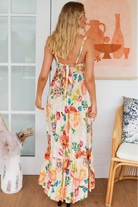 Garden Wonders Maxi Dress in rayon with floral print, square neckline, shirred back panel and the bow - boho maxi at bohemian Love Runway 
