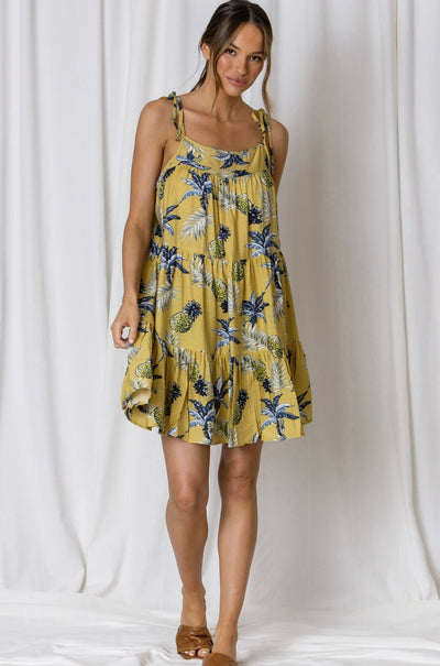 MINIMALIST | ALANA TIERED TROPICAL SUNDRESS MUSTARD | Bohemian Love Runway