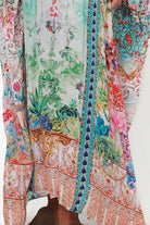 Mirage Kaftan Aqua Bloom bohemian floral viscose crepe kaftan with rhinestones