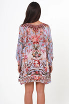 Clara embellished lavender viscose crepe boho tunic blouse with rhinestone neckline by Peacock Feather