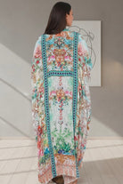 Mirage Kaftan Aqua Bloom bohemian floral viscose crepe kaftan with rhinestones