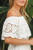 White off-shoulder embroidered cotton maxi dress with crochet lace trim – Maxi Dresses Australia.