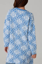 Fluffy brushed blue floral longline cardigan soft halo knit cosy winter knitwear Australia one size