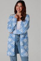Fluffy brushed blue floral longline cardigan soft halo knit cosy winter knitwear Australia one size