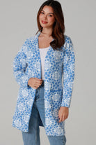 Fluffy brushed blue floral longline cardigan soft halo knit cosy winter knitwear Australia one size