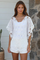 Inez white cotton crochet embroidered top — summer boho wardrobe, coastal styling, high-rotation lightweight warm-weather piece