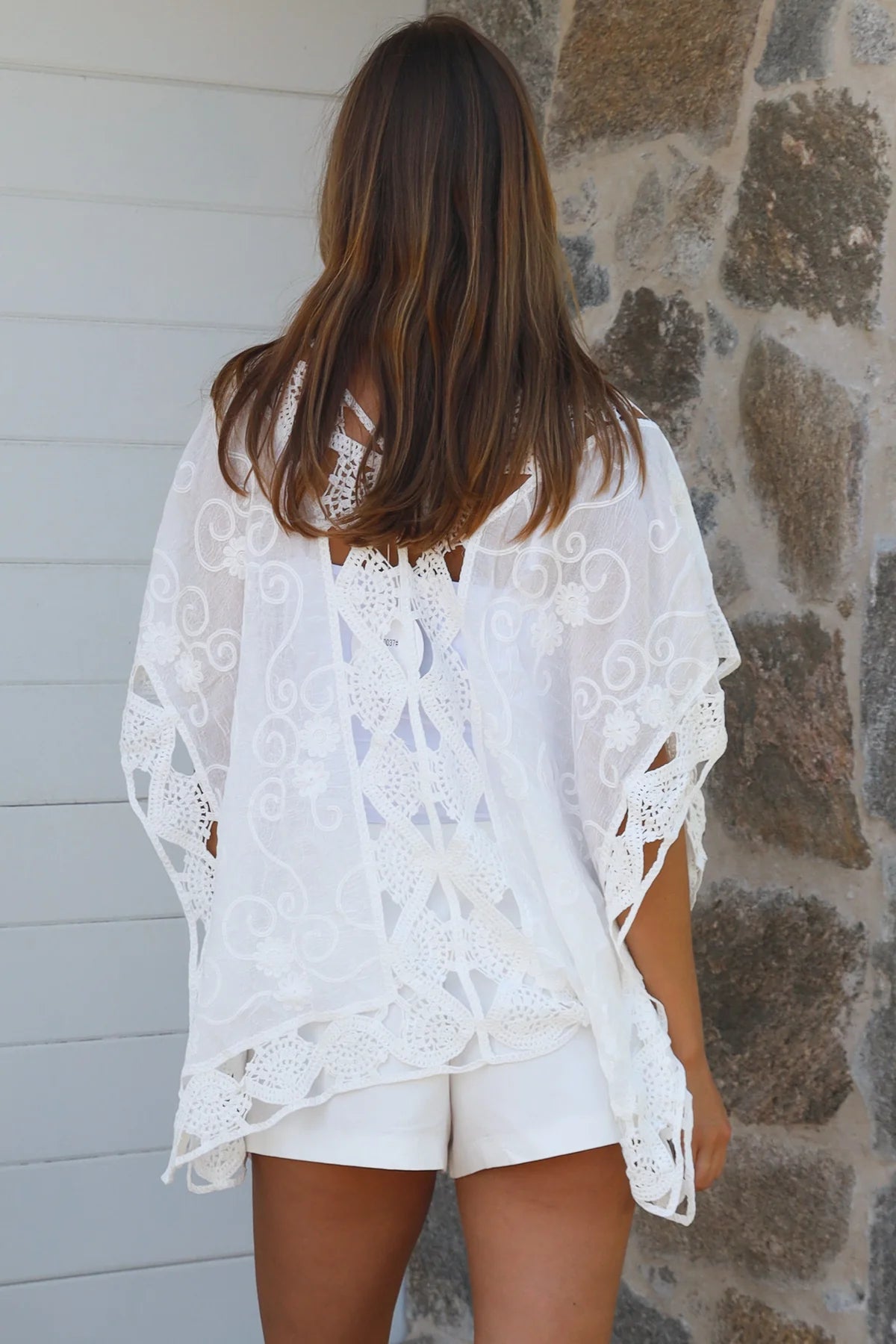 Inez white cotton crochet embroidered top — summer boho wardrobe, coastal styling, high-rotation lightweight warm-weather piece