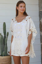 Cream crochet cotton top with embroidery scalloped hem Willow The Label boho clothing Australia