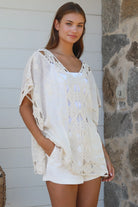 Cream crochet cotton top with embroidery scalloped hem Willow The Label boho clothing Australia