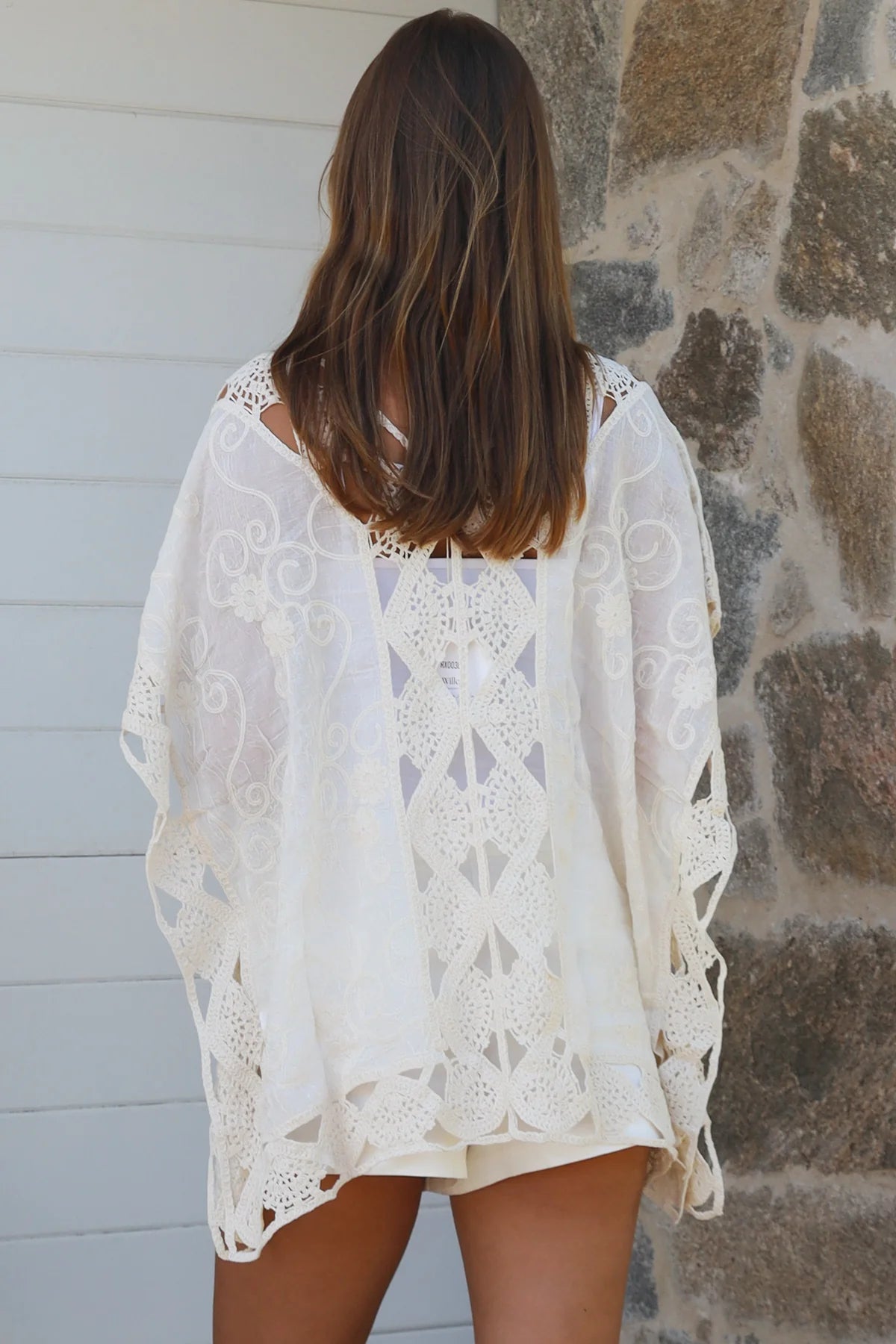 Cream crochet cotton top with embroidery scalloped hem Willow The Label boho clothing Australia
