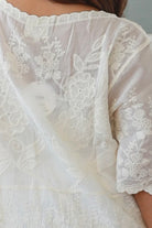 Madison embroidered cotton blouse cream with floral embroidery scalloped sleeves v-neck breathable bohemian top