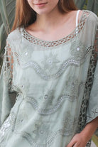 Lucy Sage embroidered cotton crochet top in sage by Willow the Label