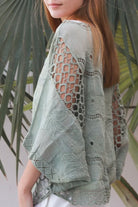 Lucy Sage embroidered cotton crochet top in sage by Willow the Label