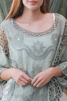 Lucy Sage embroidered cotton crochet top in sage by Willow the Label