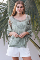 Lucy Sage embroidered cotton crochet top in sage by Willow the Label