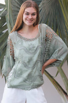 Lucy Sage embroidered cotton crochet top in sage by Willow the Label