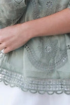 Lucy Sage embroidered cotton crochet top in sage by Willow the Label