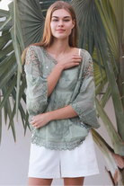 Lucy Sage embroidered cotton crochet top in sage by Willow the Label