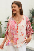 Boho woman in Sweet Dreams Fleur Blouse with patchwork florals and balloon sleeves - Bohemian Tops Australia Bohemian Love Runway.