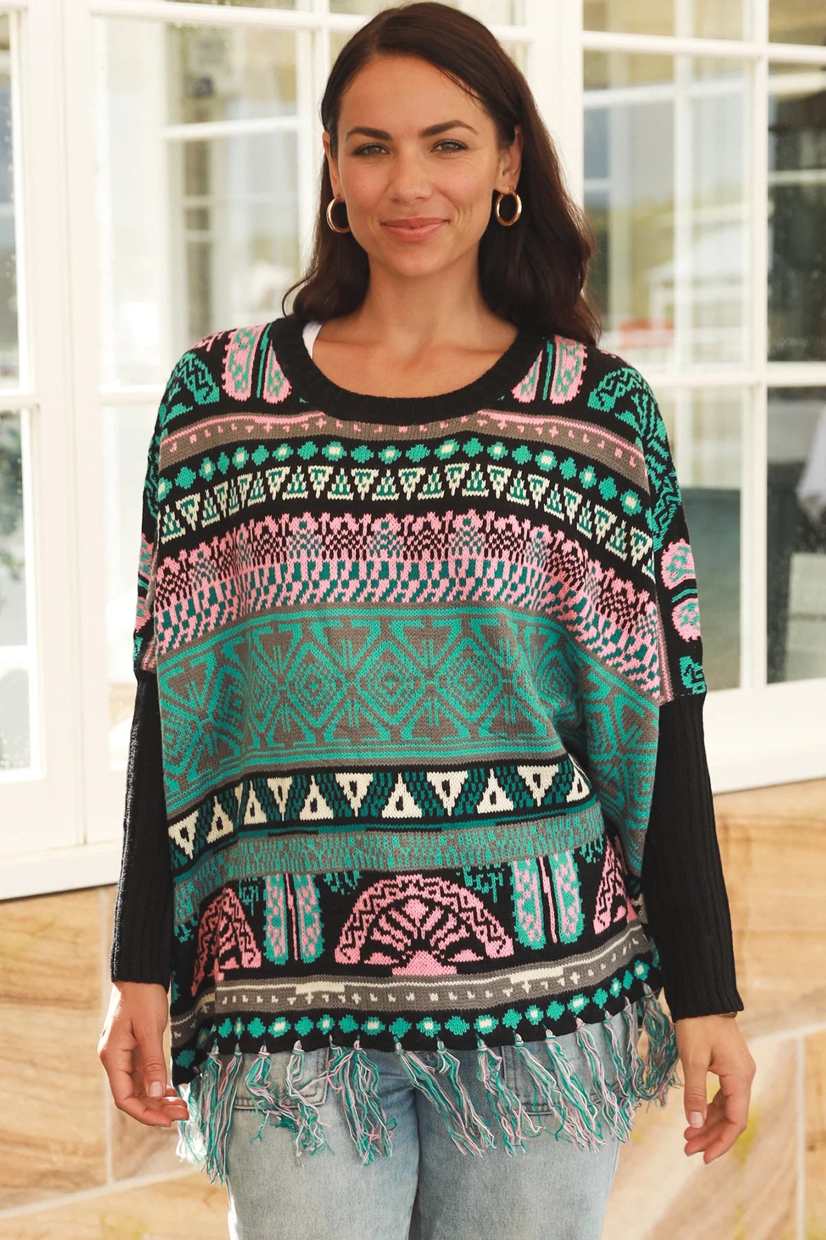  ISABELLA | ARIZONA WIDE KNIT FRINGE JUMPER JADE | Bohemian Love Runway