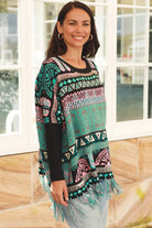  ISABELLA | ARIZONA WIDE KNIT FRINGE JUMPER JADE | Bohemian Love Runway